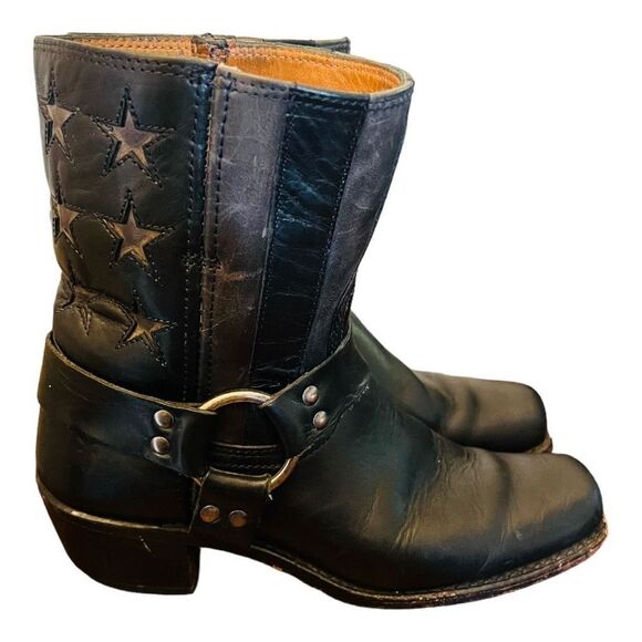 FRYE Flag Harness Americana Short 150th Anniversary Boots Black Size 7 1/2 USA - Picture 2 of 15